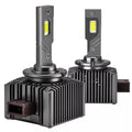 LED headlight bulb set with black aluminum heatsinks and two yellow LED chips