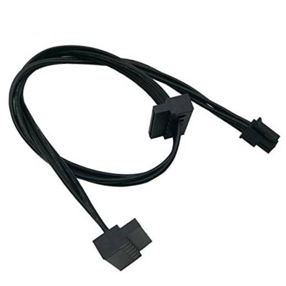Black SATA power cable with two 4-pin connectors, looped for routing