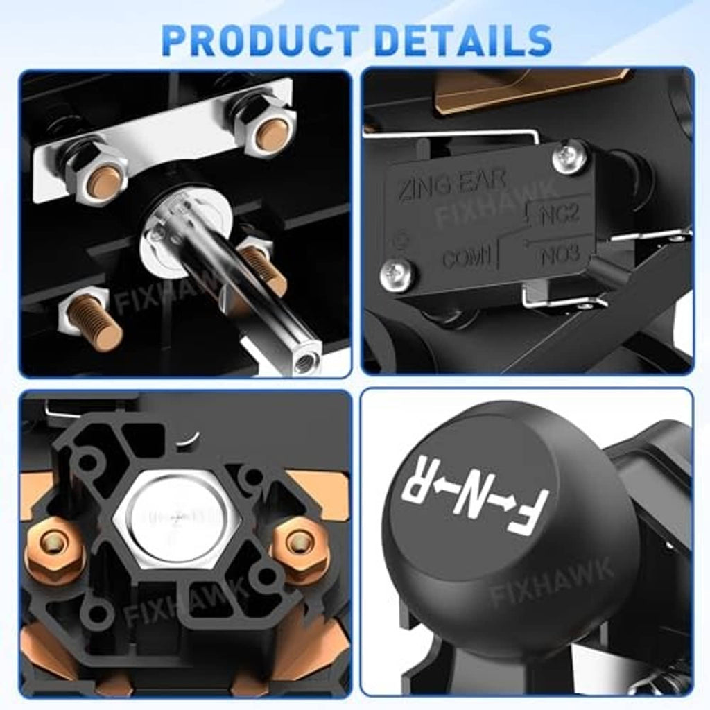 Forward/reverse switch with metal contact hardware and black housing, close-up