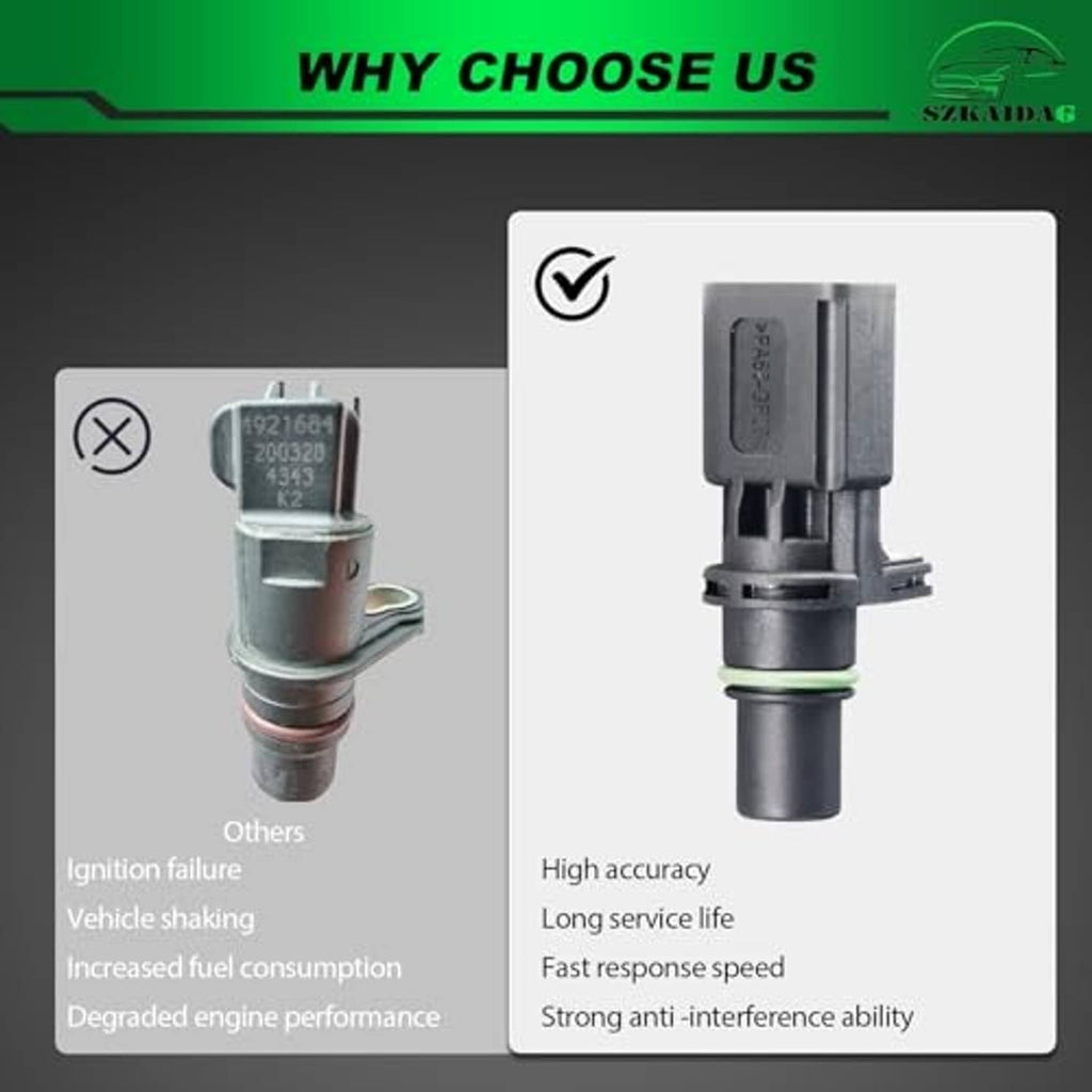 Camshaft position sensor with connector plug, gray/black housing and green seal ring
