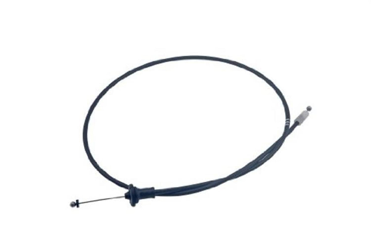 Hood latch release cable, dark wire loop with metal tip and small latch connector
