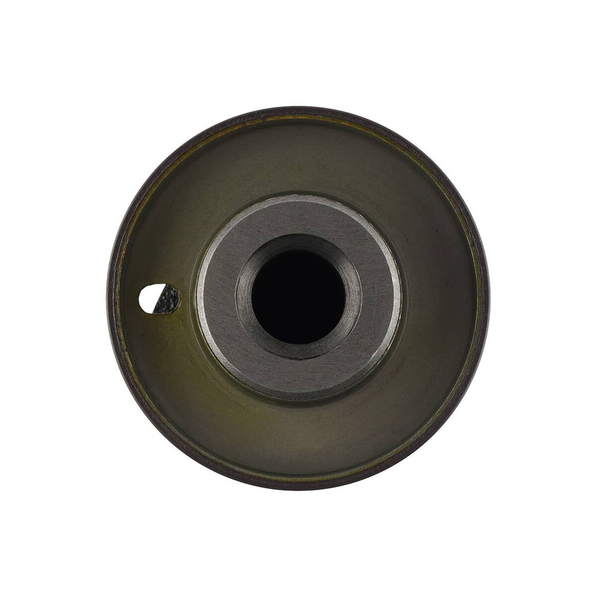 Left exhaust camshaft circular thrust plate with center bore, steel and dark seal