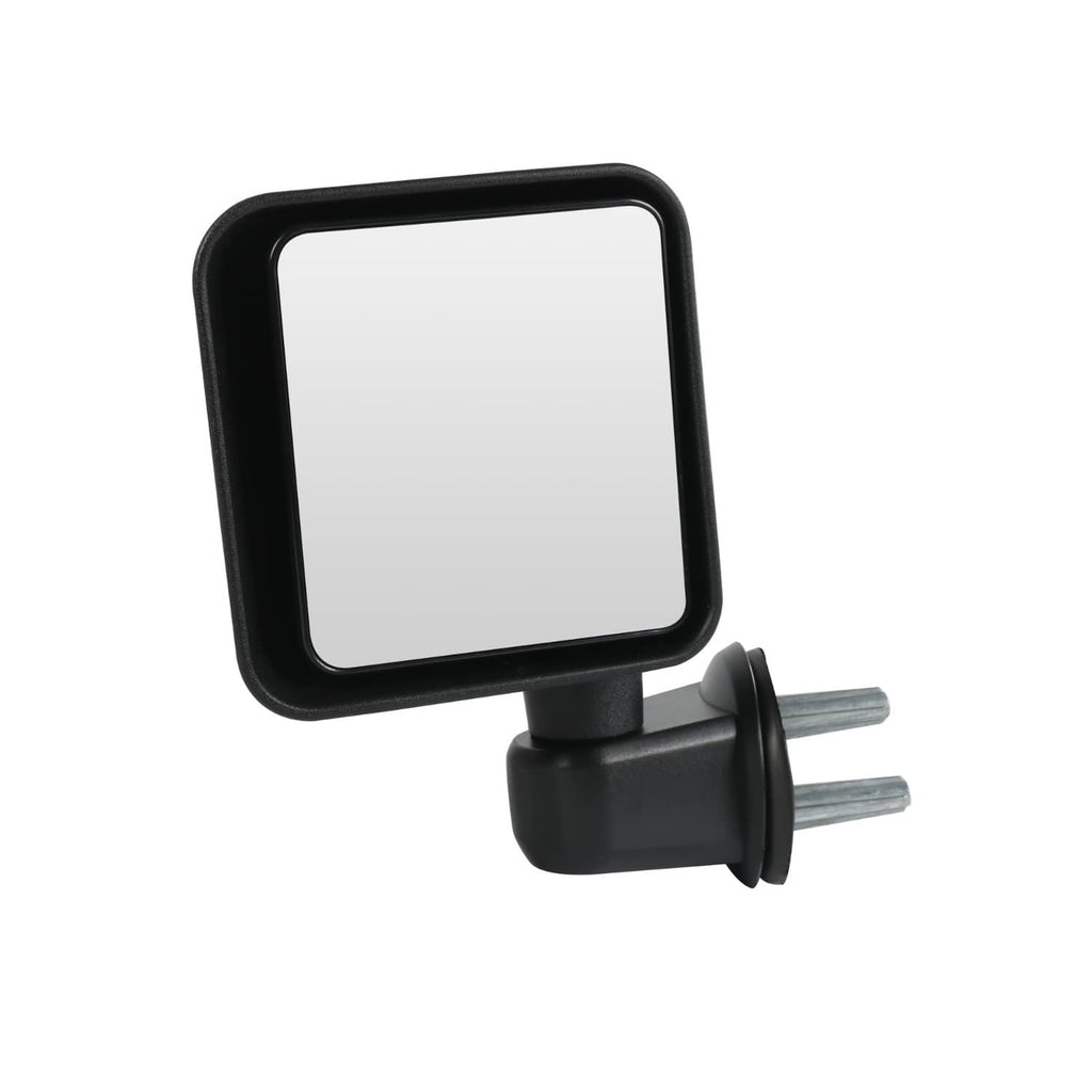 Black square side mirror with clear glass and mounting stem