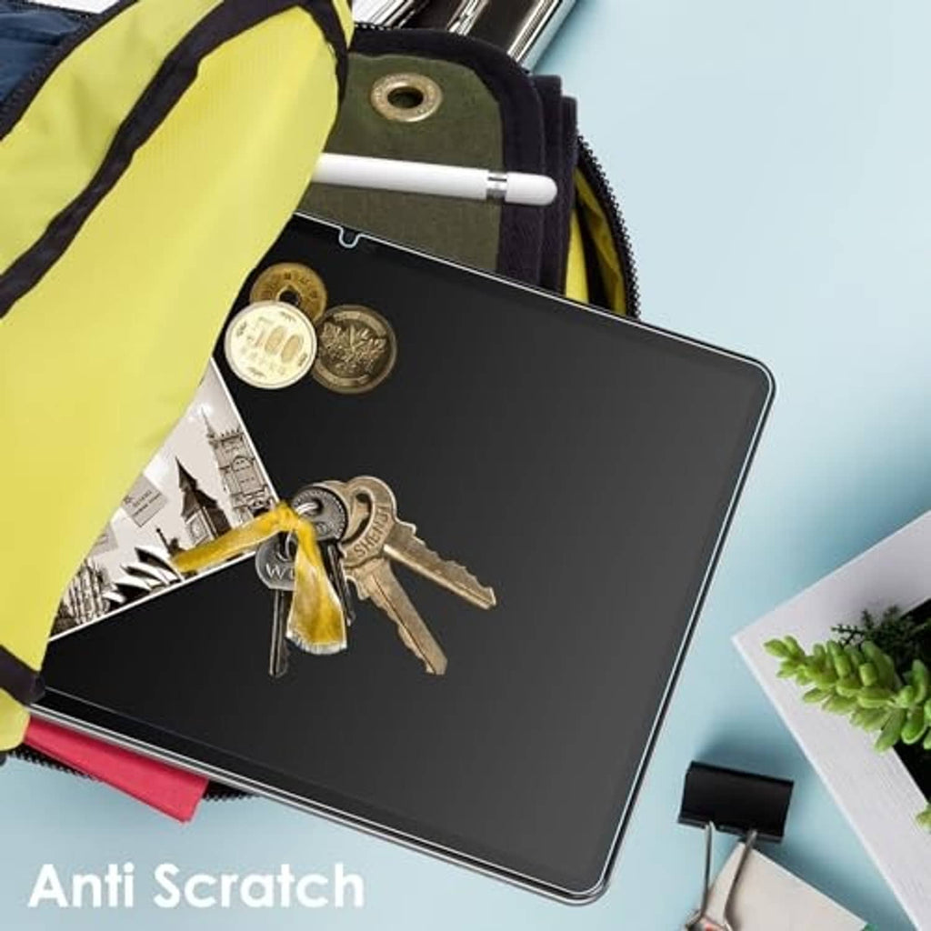 Tablet screen protector with anti-scratch surface, shown with keys