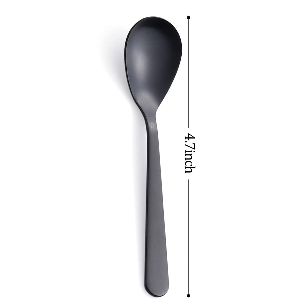 Matte black espresso spoon, 4.7 in length, rounded bowl and long handle