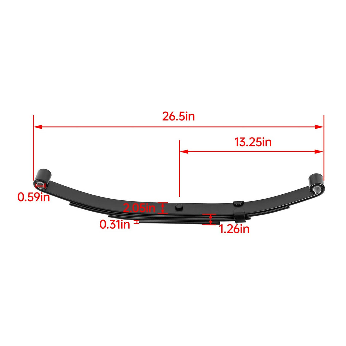 Single black leaf spring with mounting brackets and metal end eyes