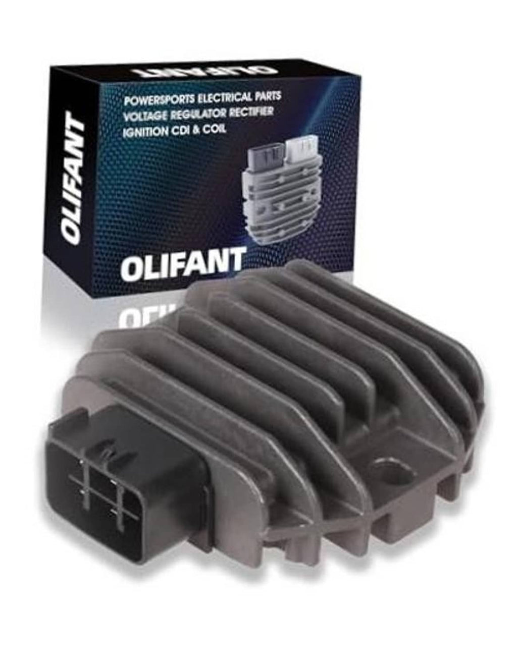 Voltage regulator rectifier, black finned heatsink with connector and wiring pins