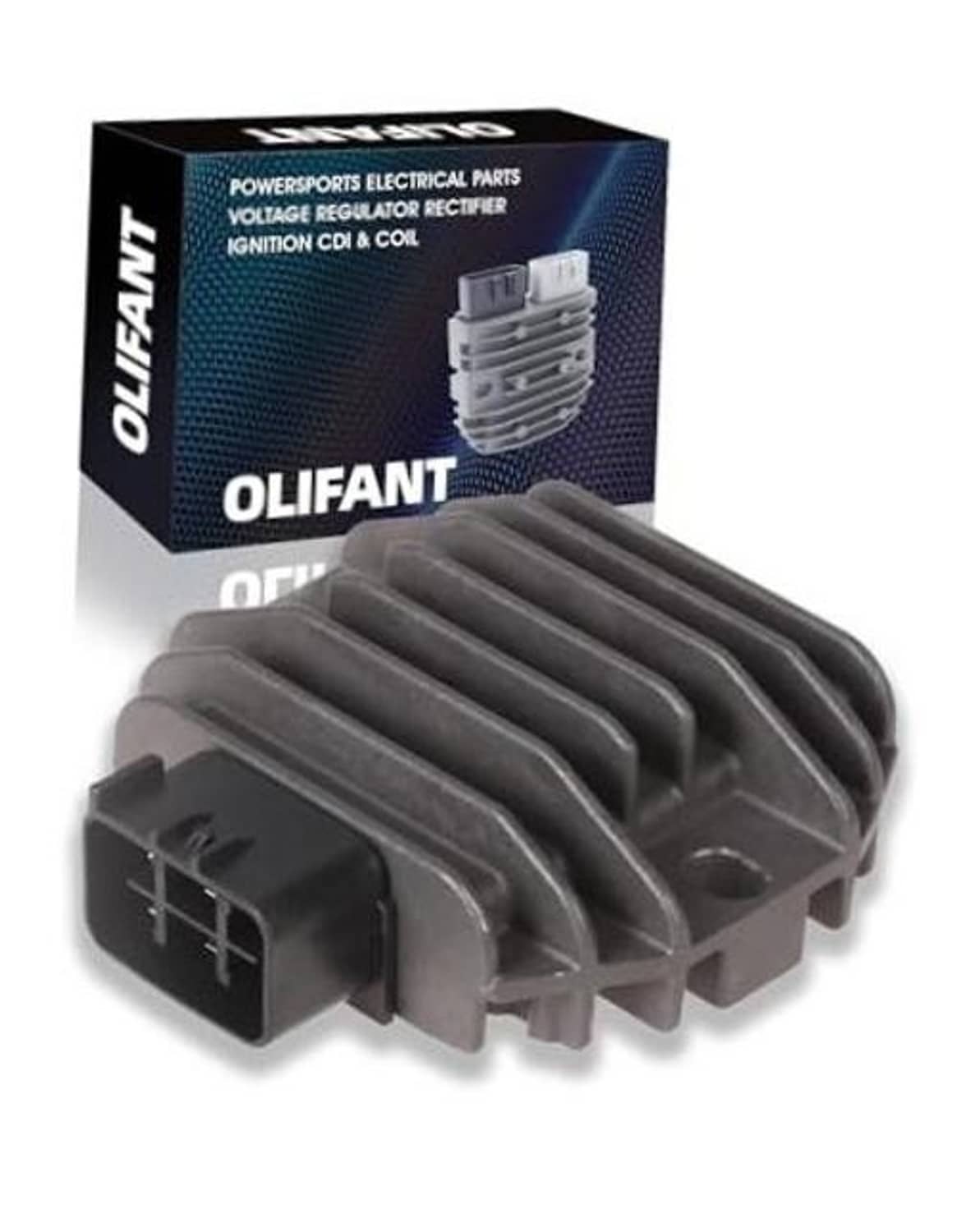 Voltage regulator rectifier, black finned heatsink with connector and wiring pins