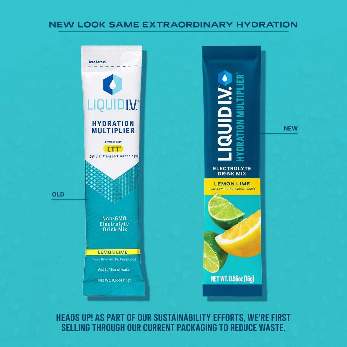 Hydration Multiplier electrolyte drink mix stick pack, lemon lime, two pouch styles