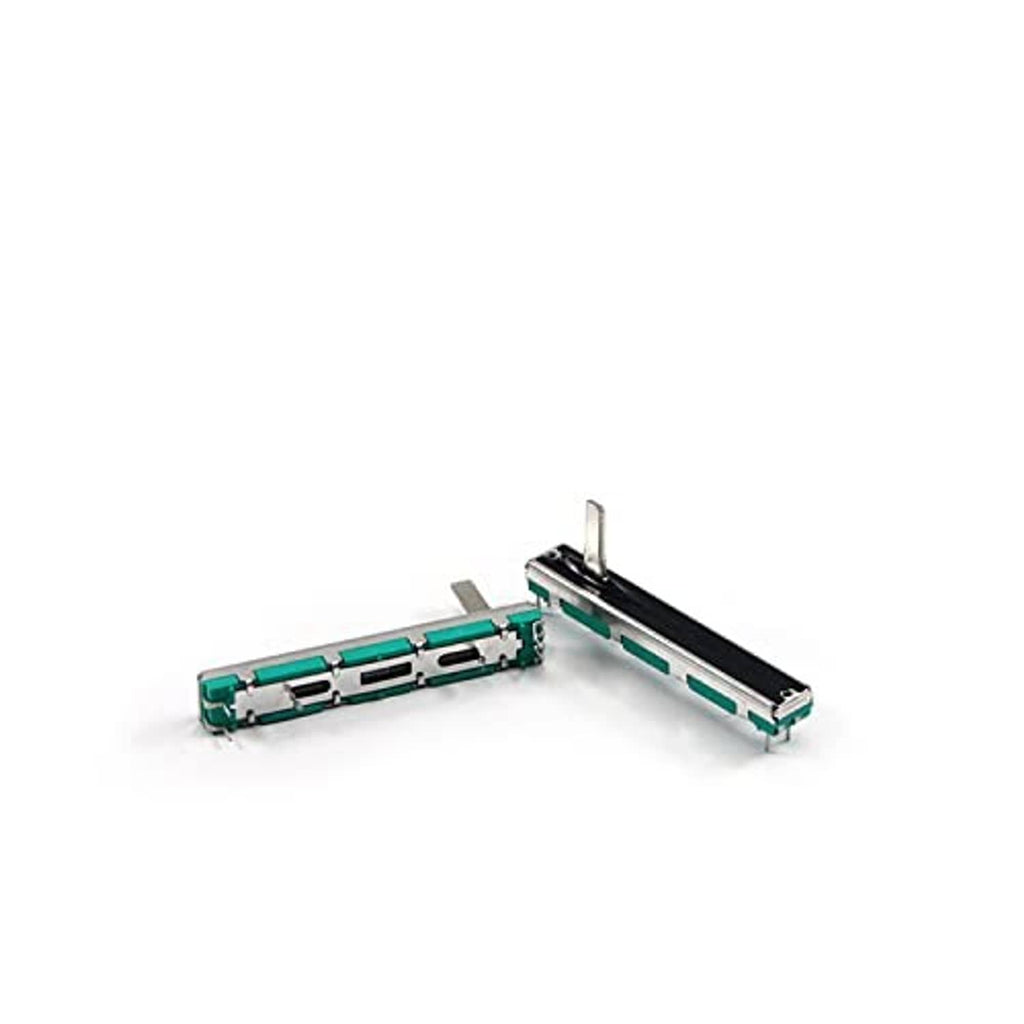 Pair of teal slide potentiometers with metal slider rails and mounting pins