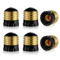 E26 to E12 socket adapter, black ring with gold threaded insert, multiple angles
