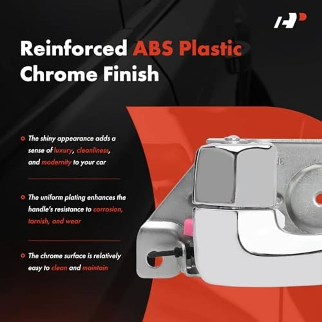 Chrome interior door handle close-up with reinforced metal-like housing
