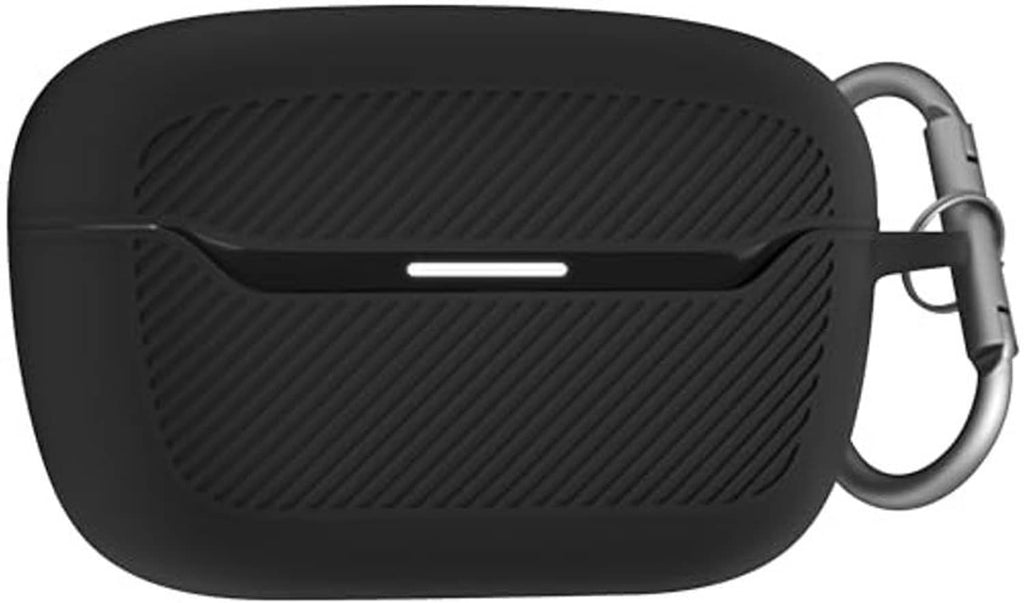 Black silicone earbuds case cover with side keyring attachment and smooth edge