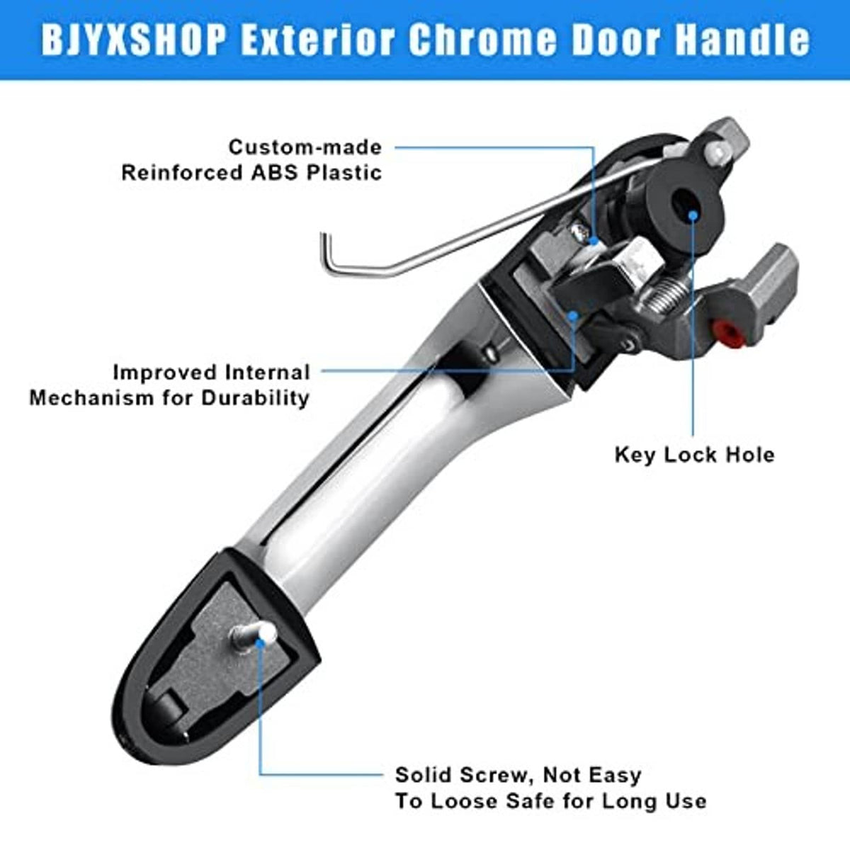 Chrome door handle mechanism for right passenger side, showing internal spring and latch