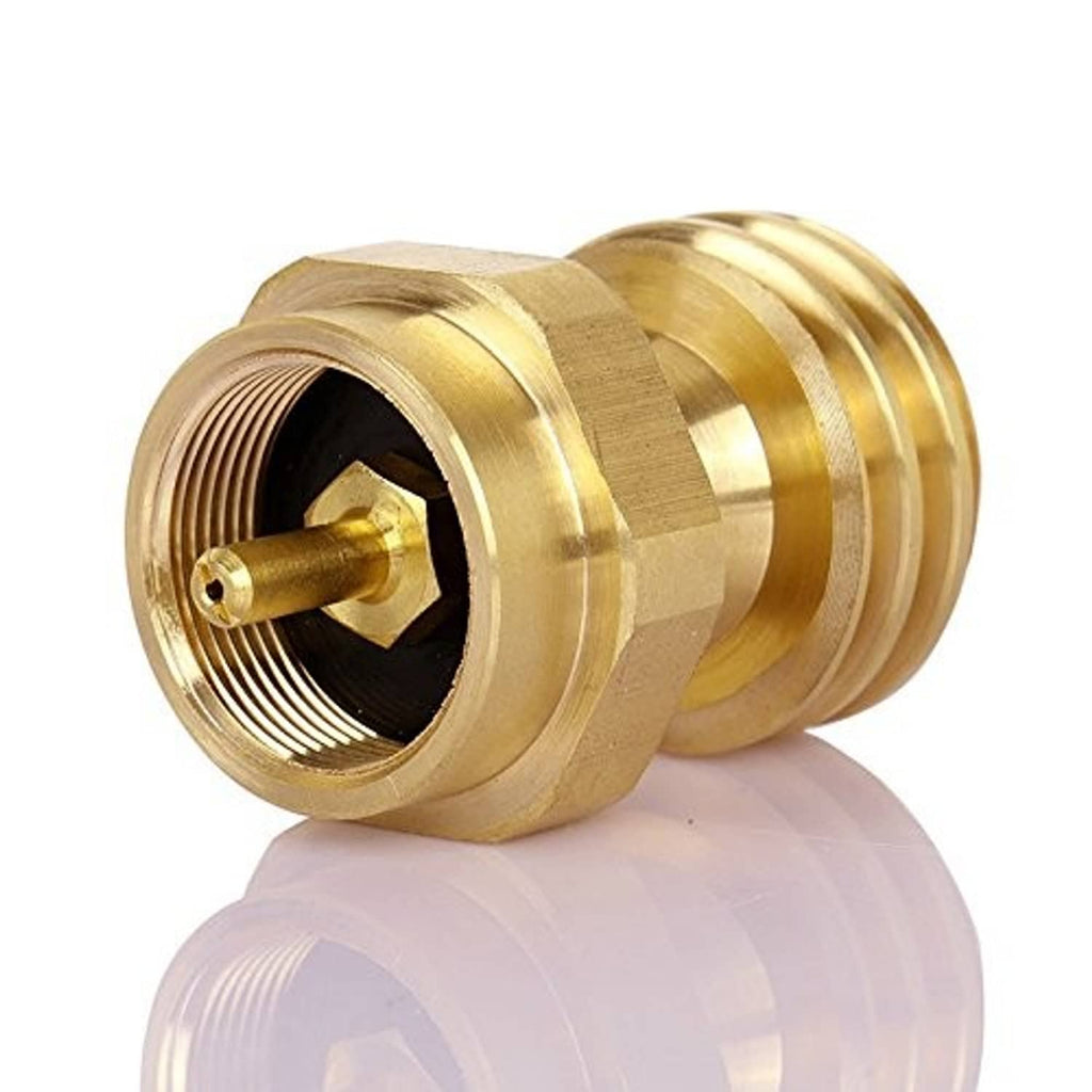 Brass propane adapter with internal threaded port and central valve stem