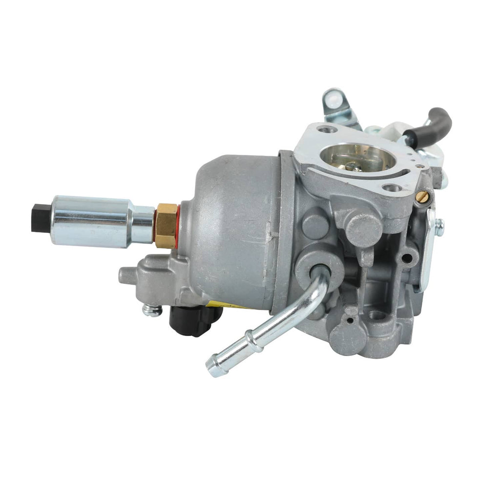 Carburetor assembly with round air intake port and fuel line connection