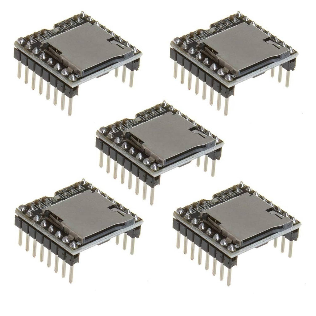 Anmbest DFPlayer Mini MP3 player modules, black PCB, pin headers, 5-pack