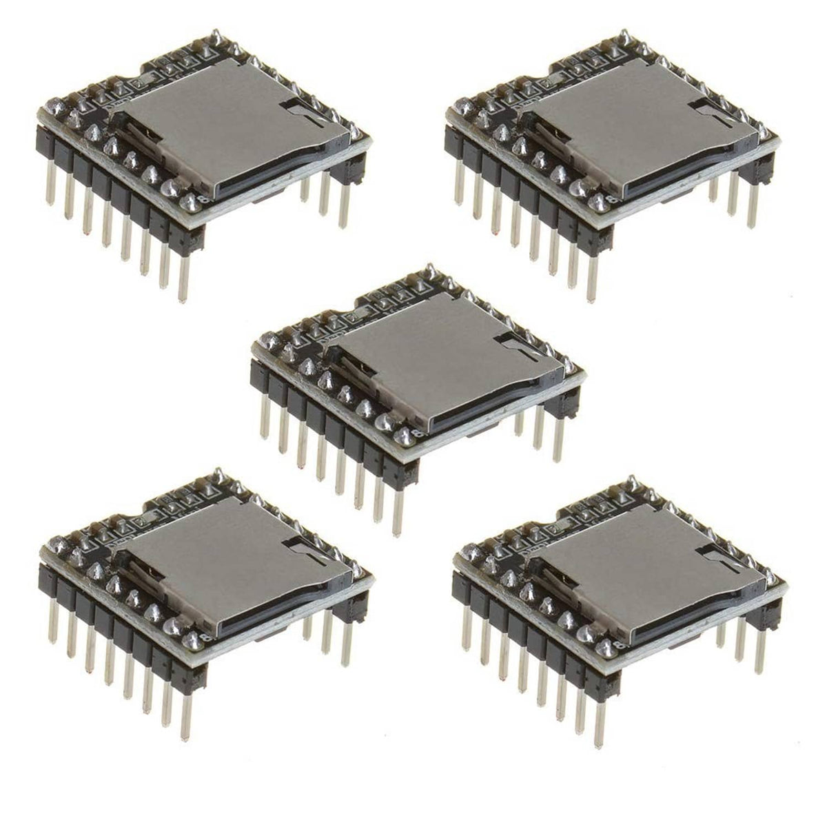 Anmbest DFPlayer Mini MP3 player modules, black PCB, pin headers, 5-pack