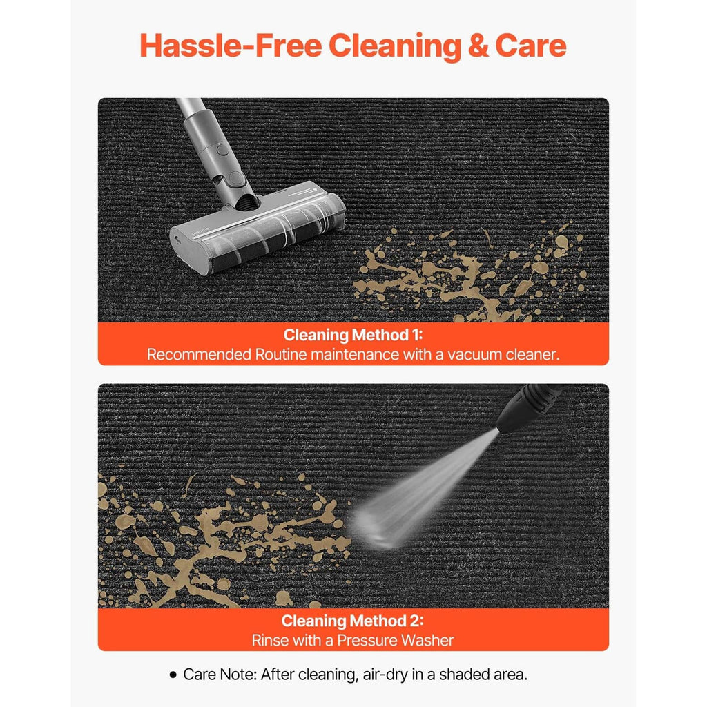 Dark ribbed door mat surface for dirt removal and easy cleaning