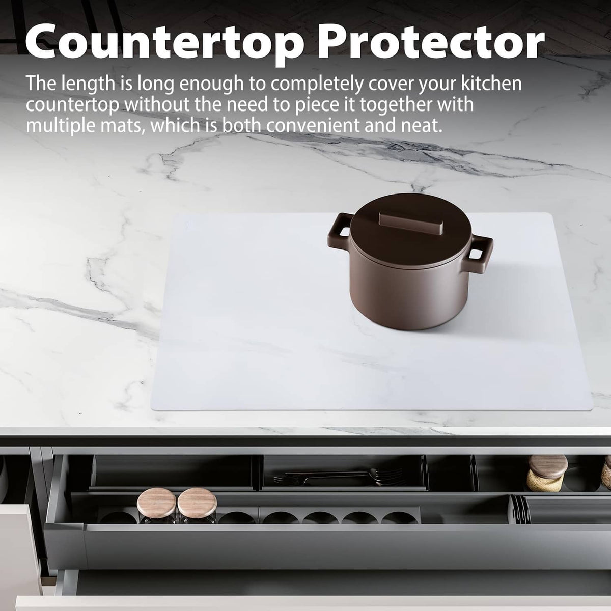 White translucent silicone counter mat covering a countertop surface