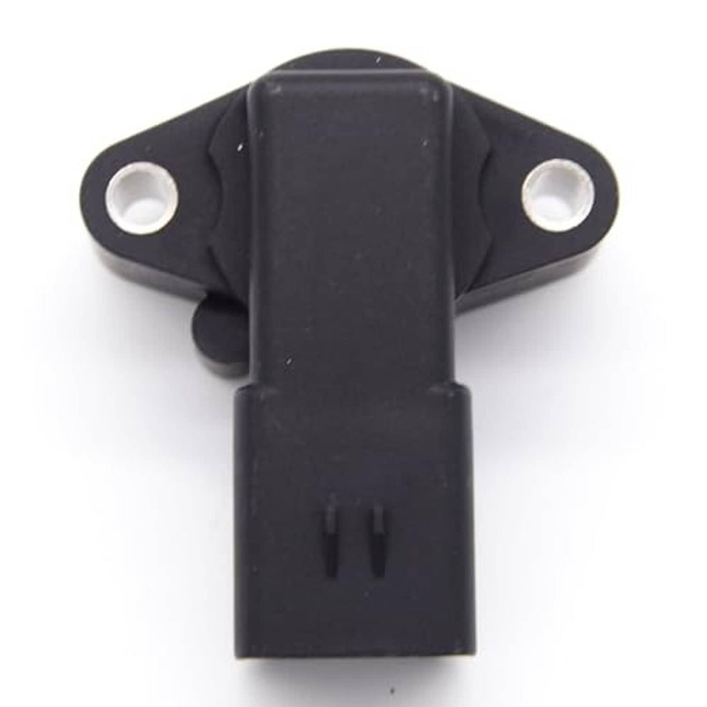 Black rotational position sensor with top mounting ears and electrical plug