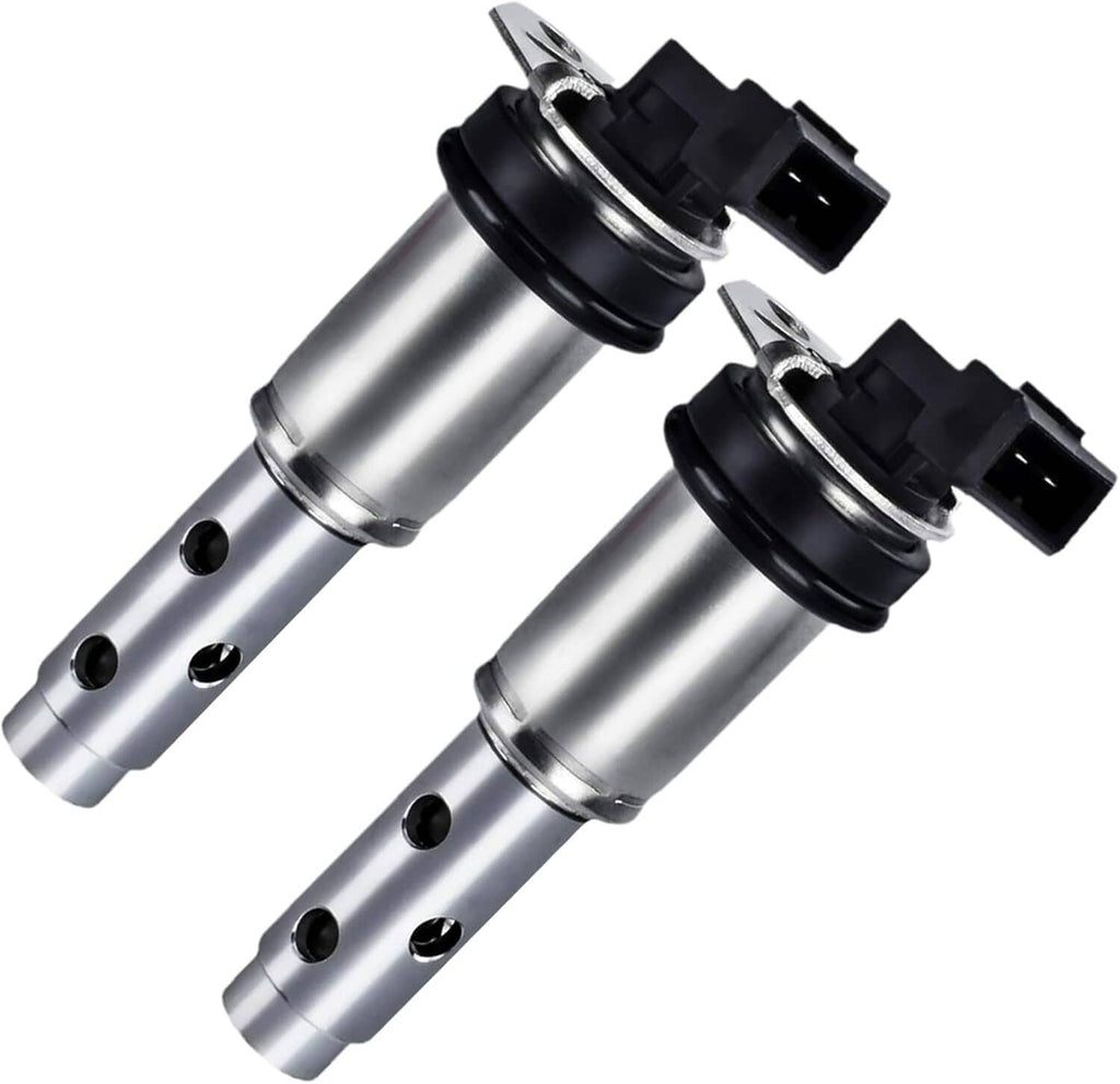 Two variable timing solenoid valves, silver cylinders with black plug-in connectors