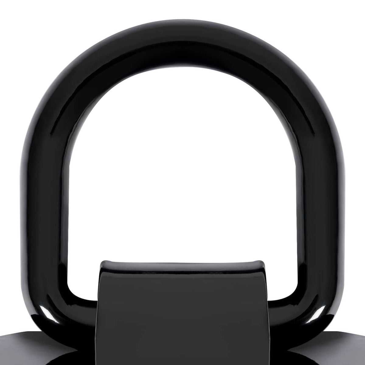 Close-up of black D-ring handle on stake pocket tie down