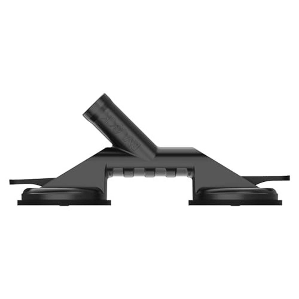 Black suction flagpole mount with two base pads and vertical pole bracket
