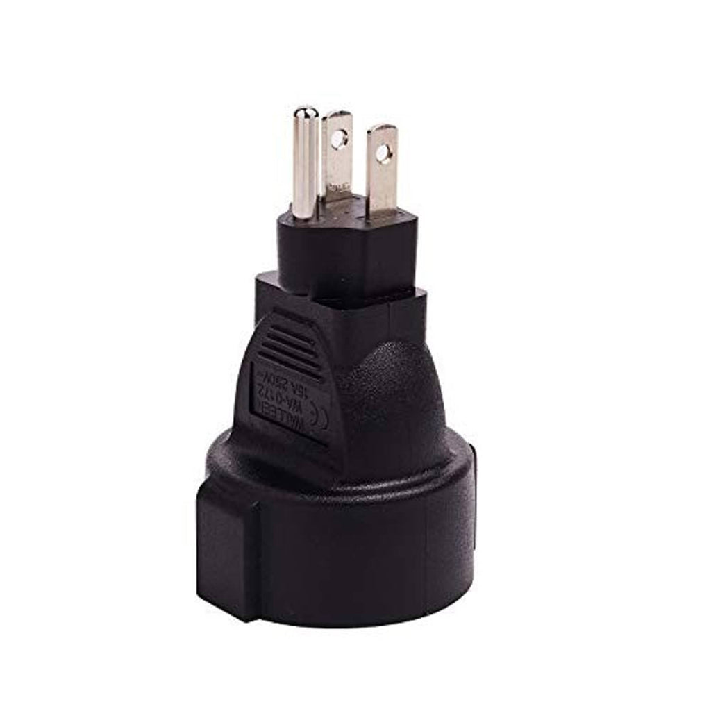 Power adapter US plug section, black NEMA 5-15 with two prongs and ground