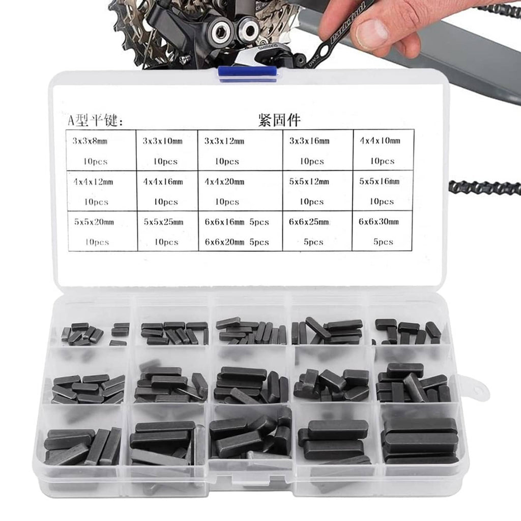 Feather key stock kit box with assortment of dark keys in labeled compartments
