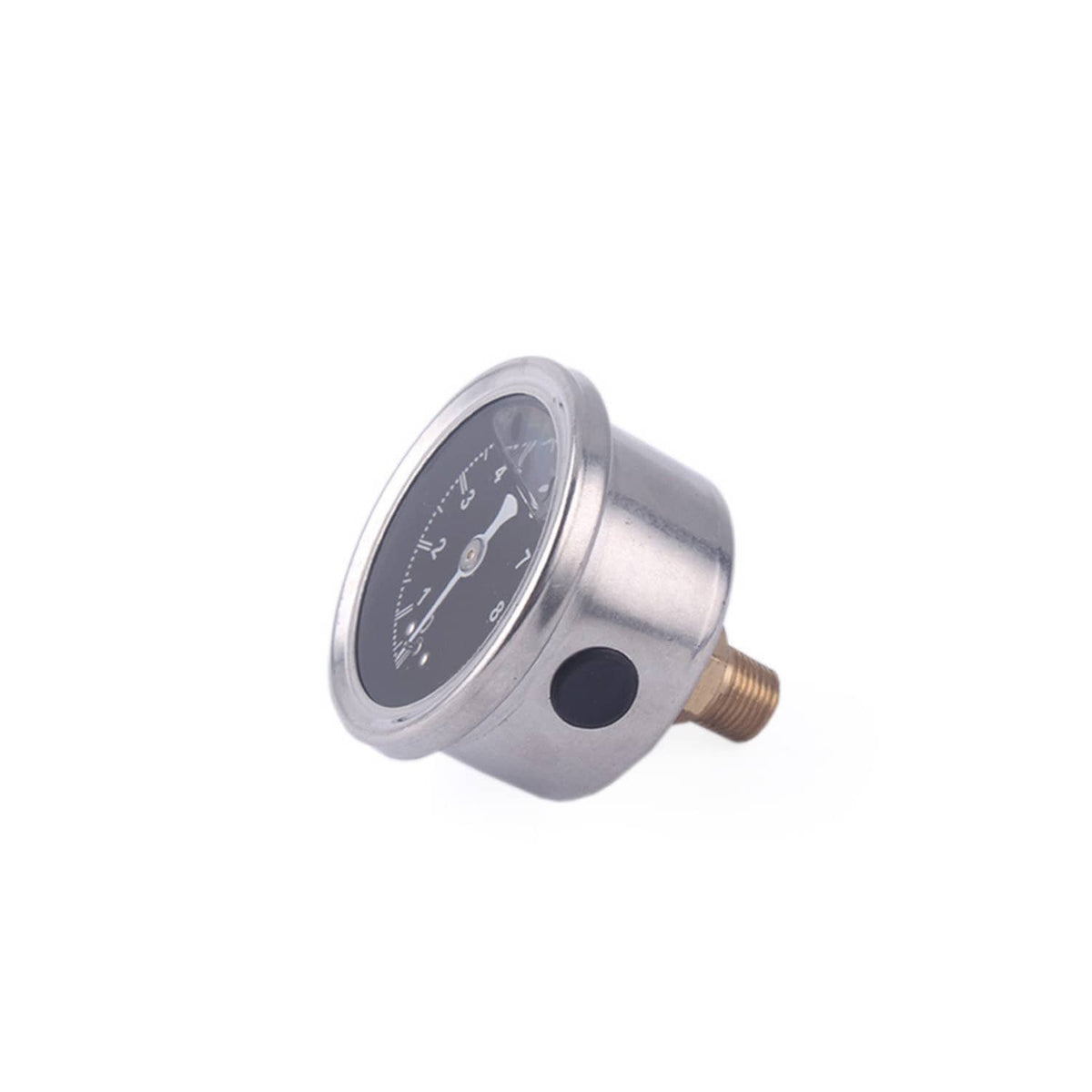 Metal oil pressure gauge unit with threaded port, circular dial with black face