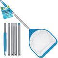Pool skimmer net kit with teal frame, white mesh bag, and segmented aluminum pole.