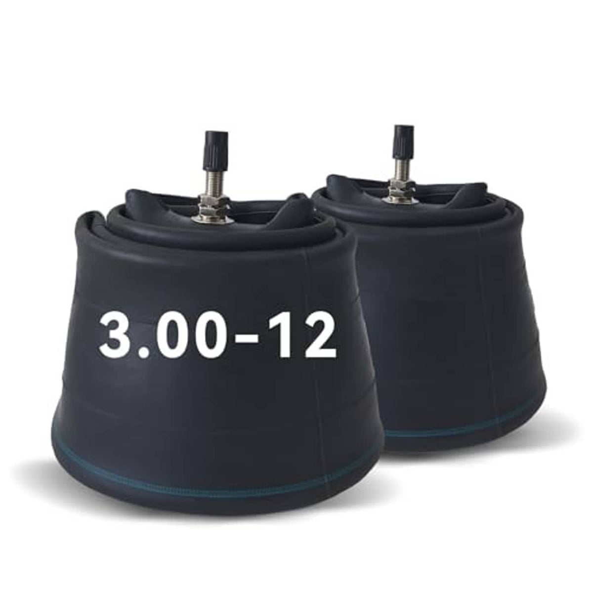 Pair of 3.00-12 dirt bike inner tubes with straight valve stems, black