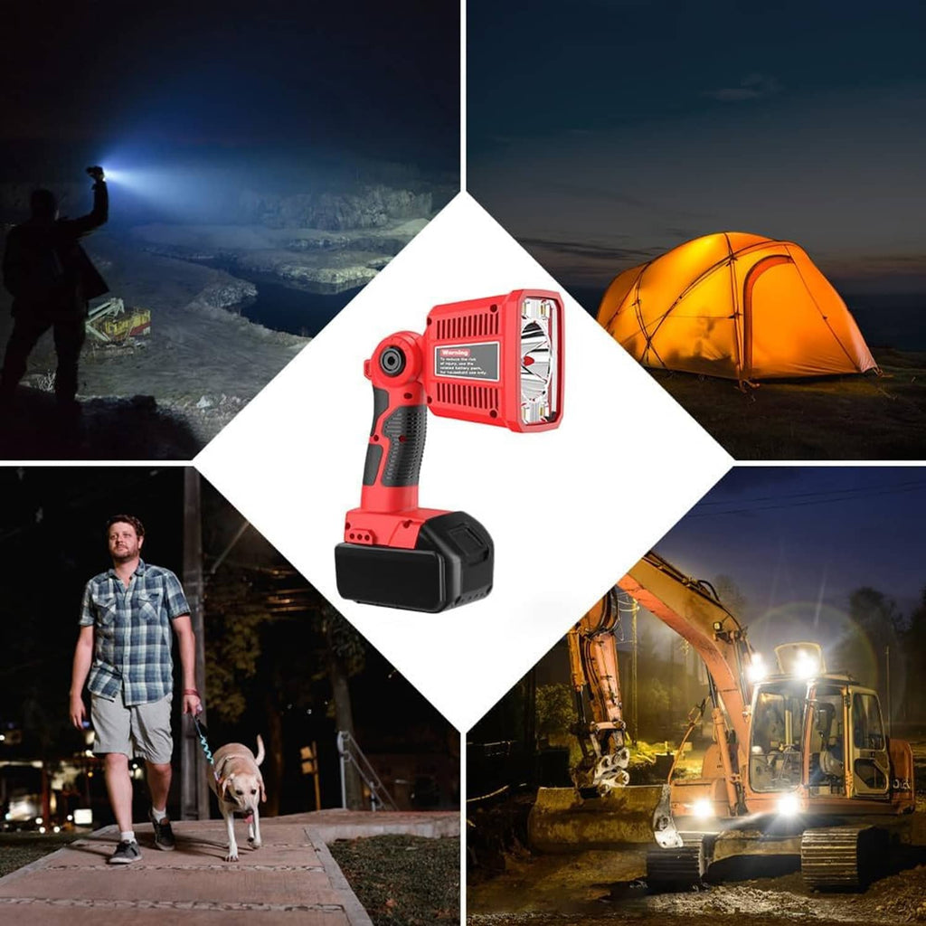 Red LED work light with USB port on the handle and front LED panel