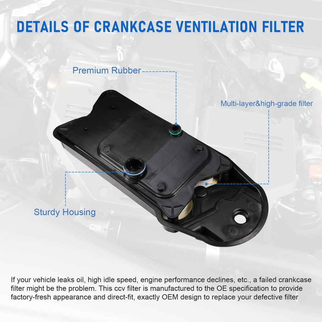 Black crankcase ventilation filter with rubber grommets and sealed housing