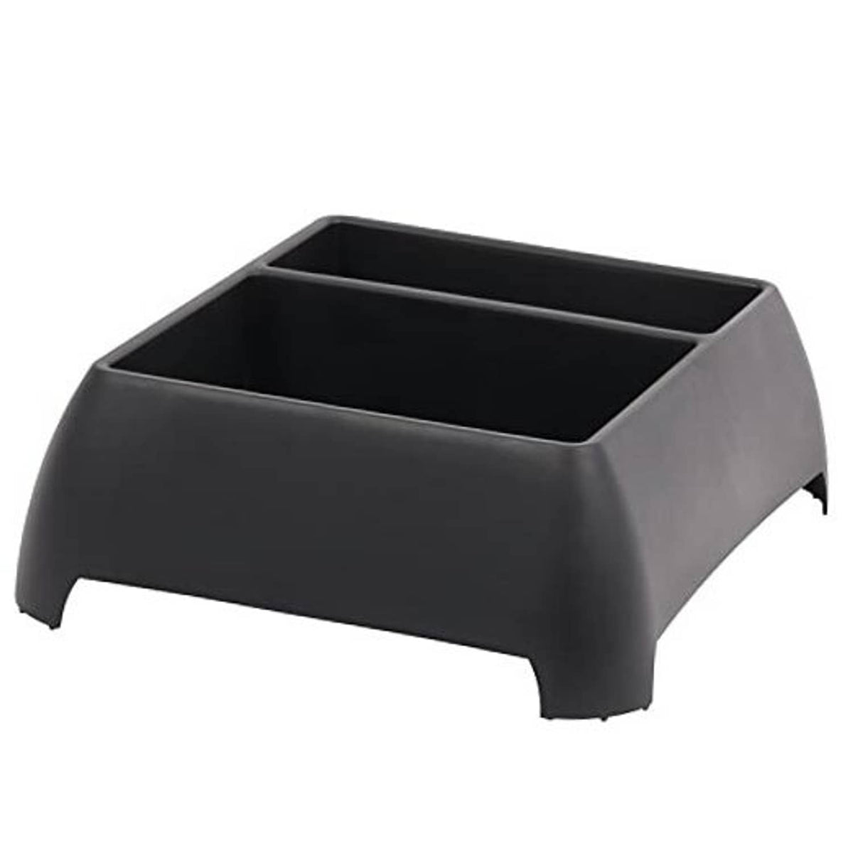 Black open-top vehicle trunk storage organizer bin with curved sides