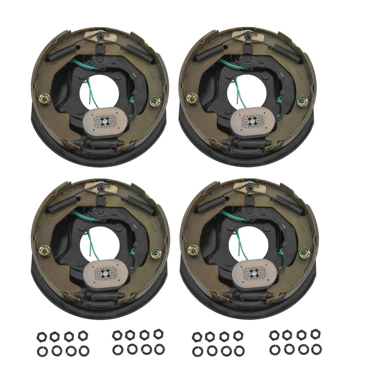 Electric trailer brake assembly pair, 10 in backing plates with magnet and springs