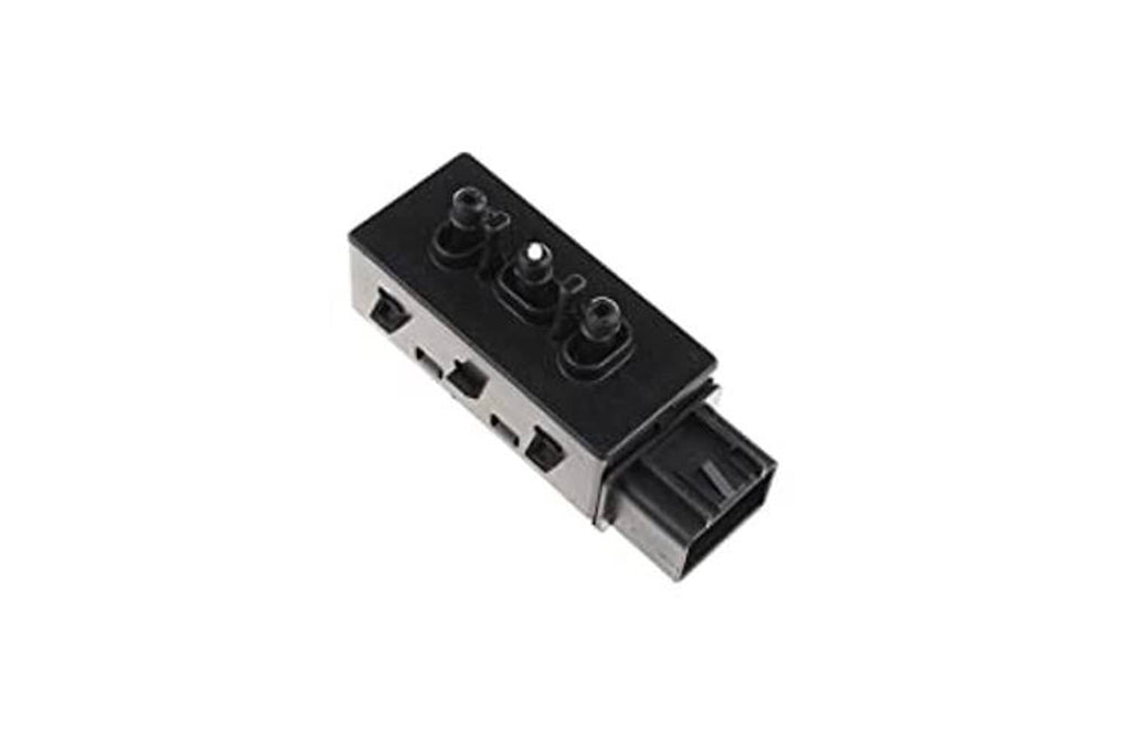 Black power seat adjustment switch with multi-port connector and recessed mounting tabs