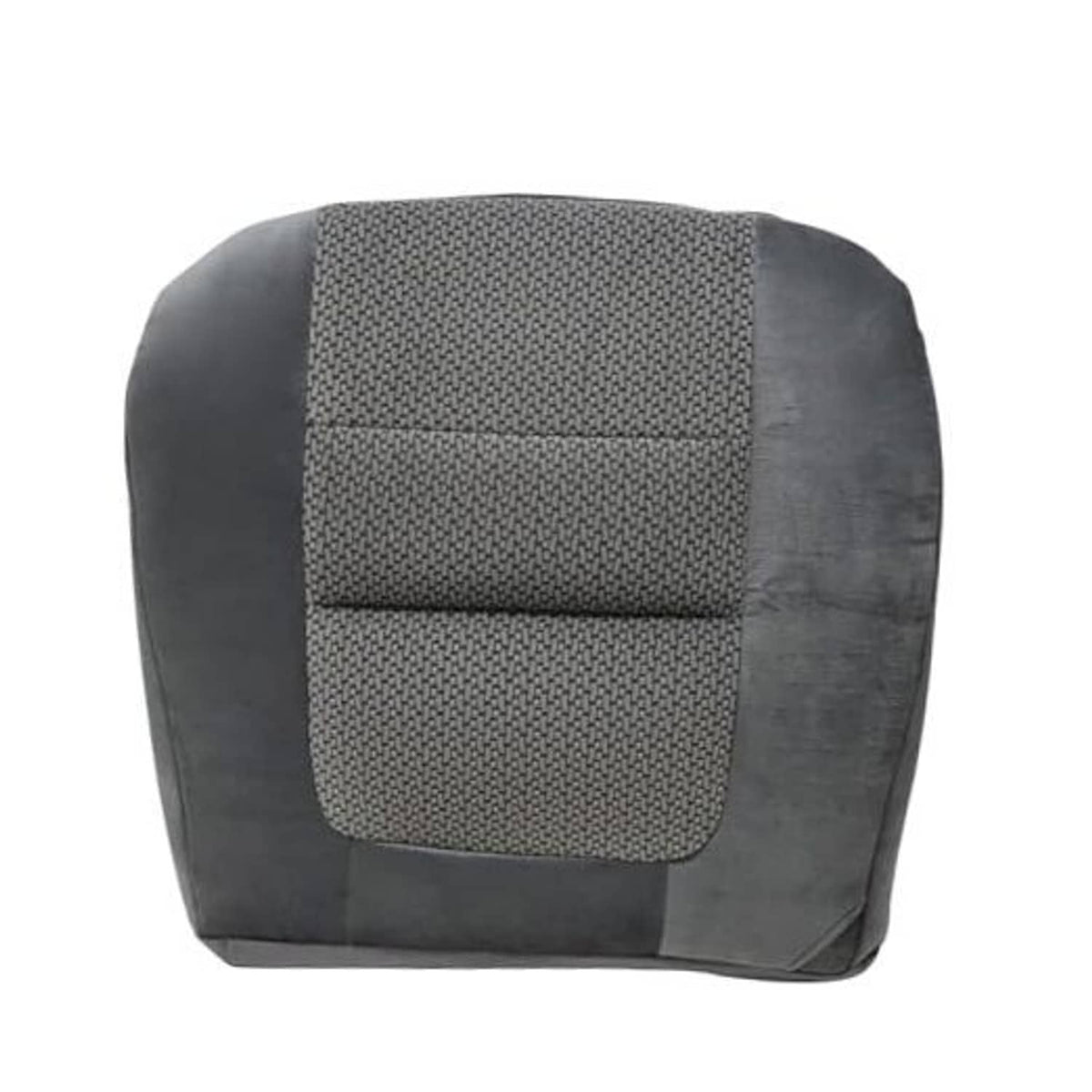 Gray cloth replacement seat cover with textured rectangular center and dark side panels.