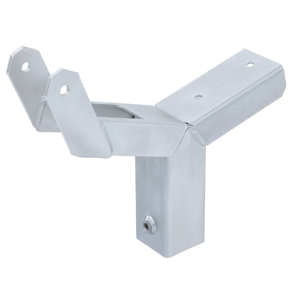 Steel winch stand with long mounting arm, side plates, and adjustable post connection