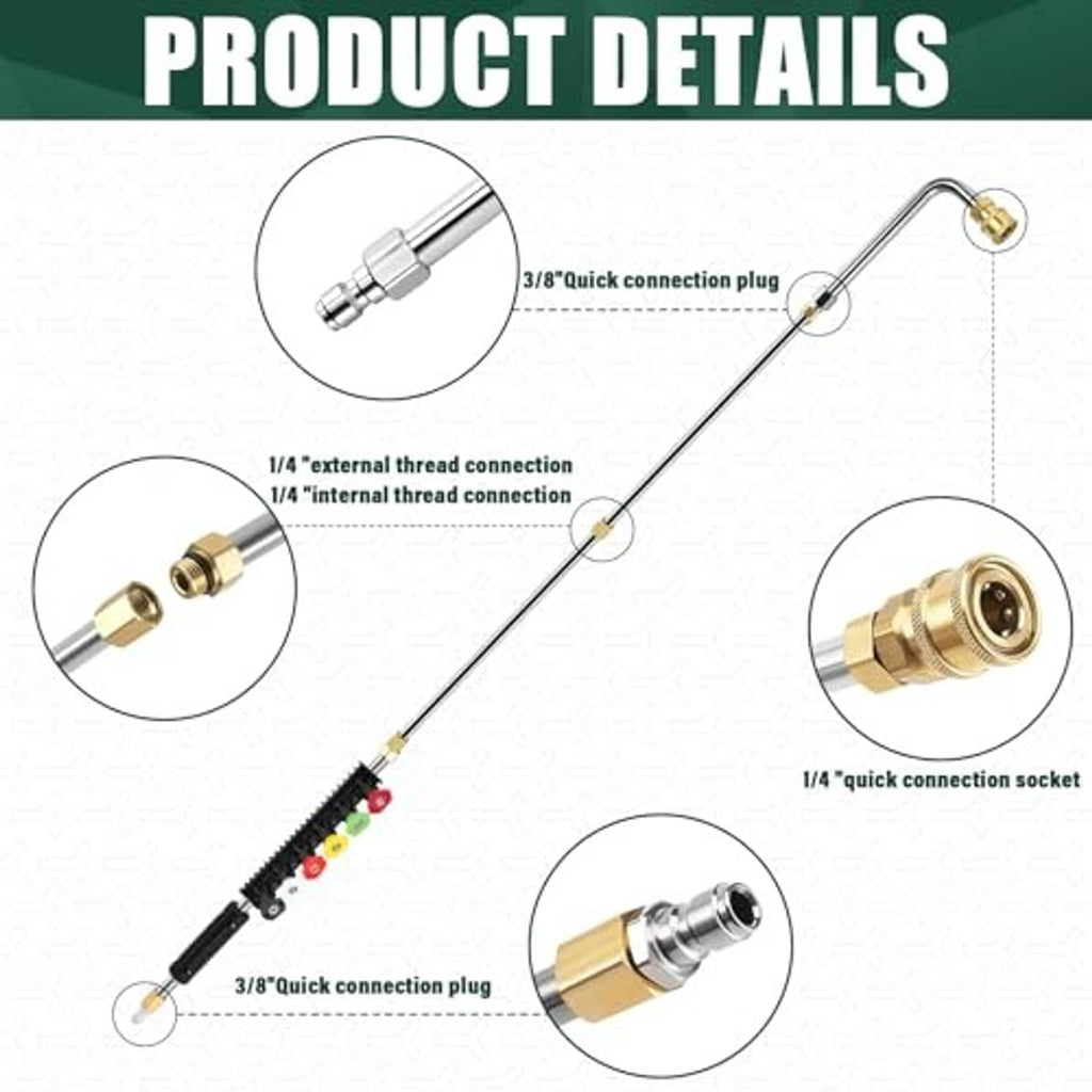 Pressure washer extension wand with quick-connect plug and threaded brass fittings