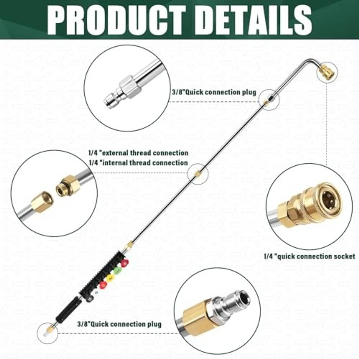 Pressure washer extension wand with quick-connect plug and threaded brass fittings