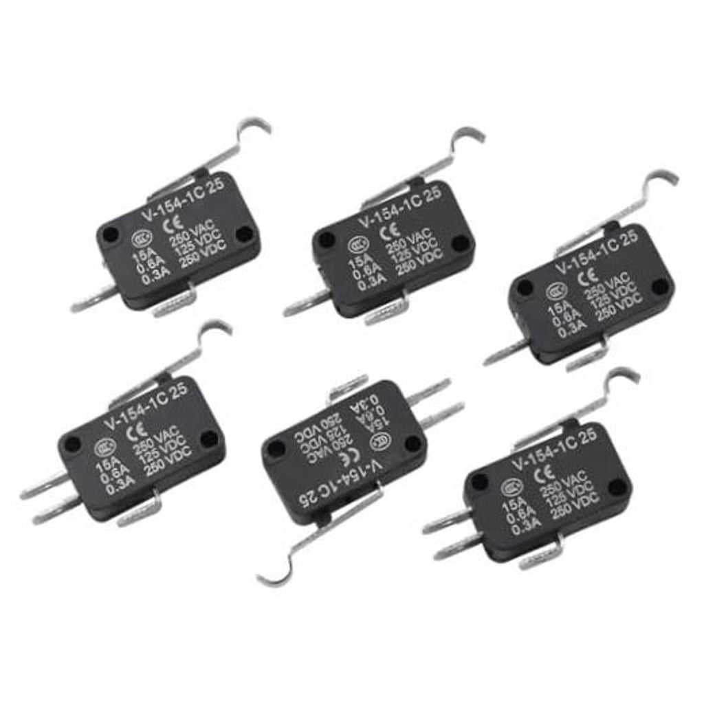 Micro switch set with black housing, 3-pin terminals, and metal mounting clips