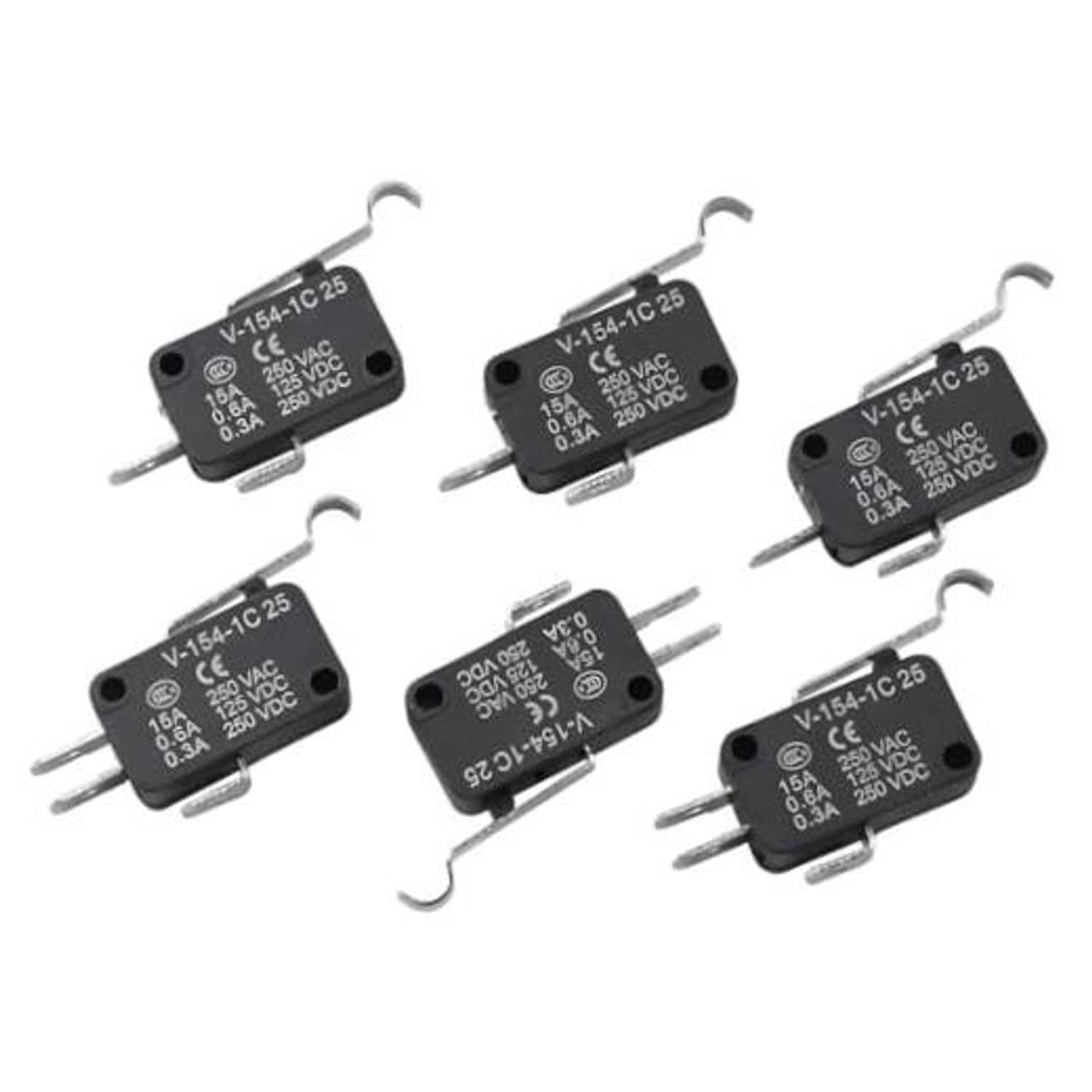 Micro switch set with black housing, 3-pin terminals, and metal mounting clips