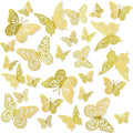 Set of 3D gold butterfly wall stickers, assorted sizes with detailed wing patterns