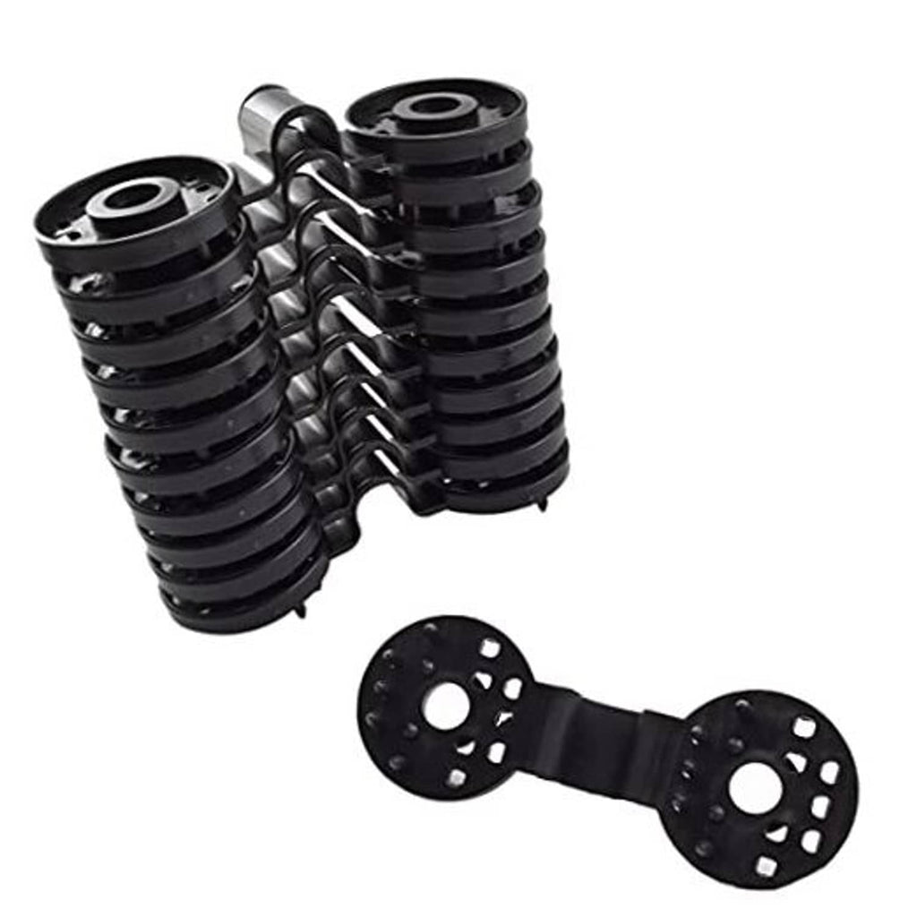 Black round plastic shade net clips, shown in a bundle with one loose clip
