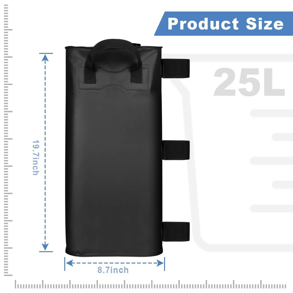 Black 25 L canopy water weight bag with top cap opening and side carrying straps