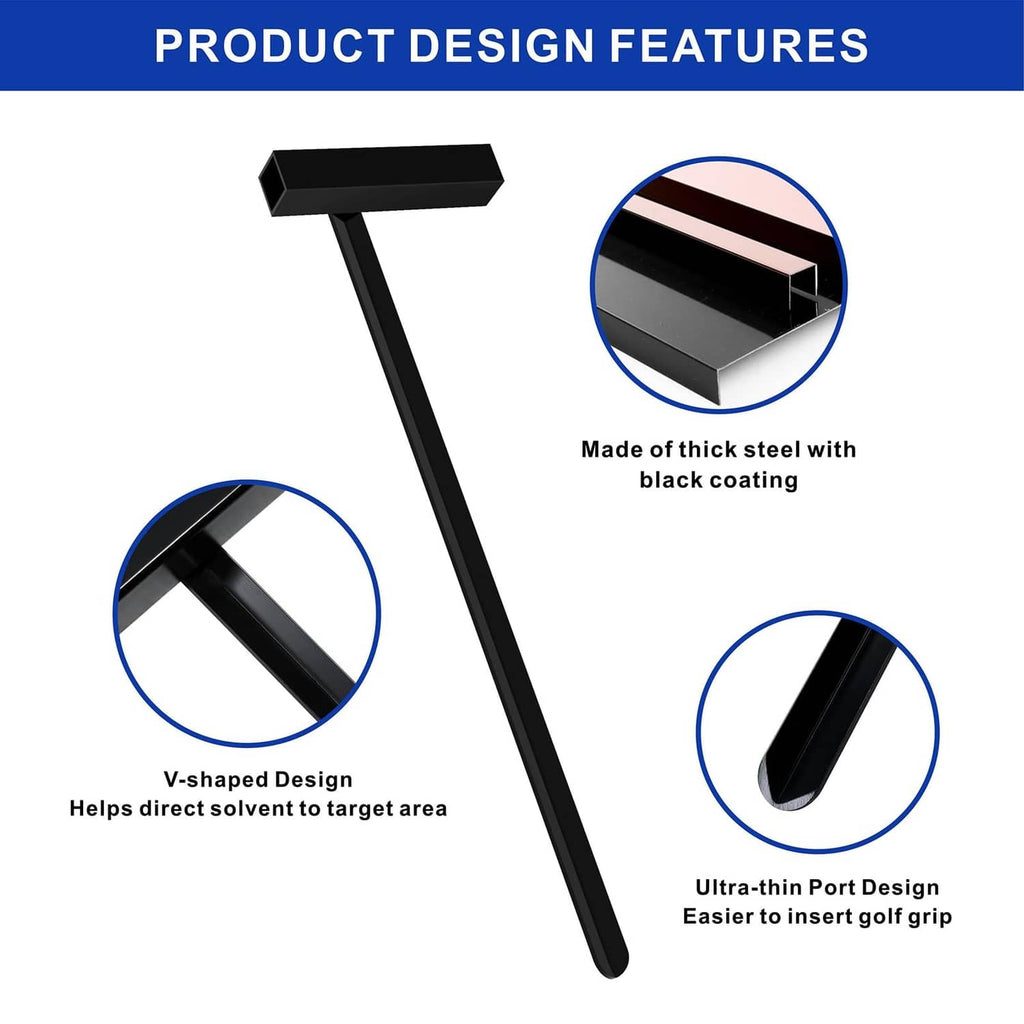 Black V-groove grip remover tool with ultra-thin port and thick steel construction