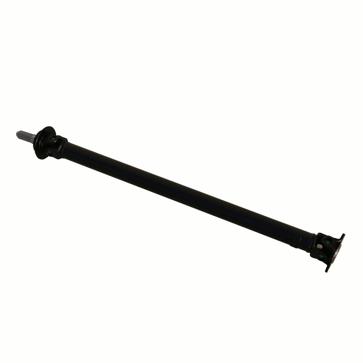 Front drive shaft with end yokes and splines, black steel shaft