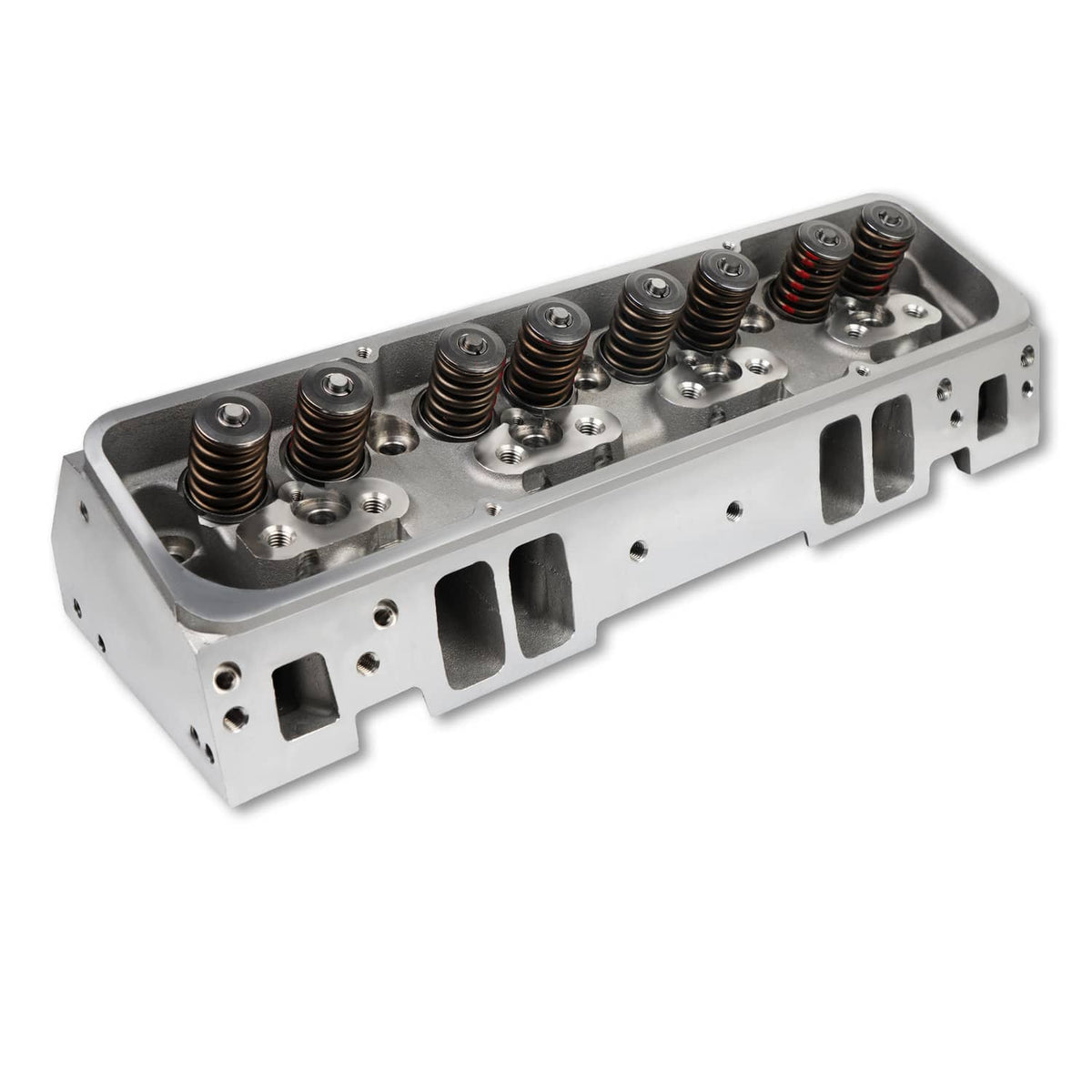 Aluminum cylinder head assembly with valve springs and rocker arms, angled view